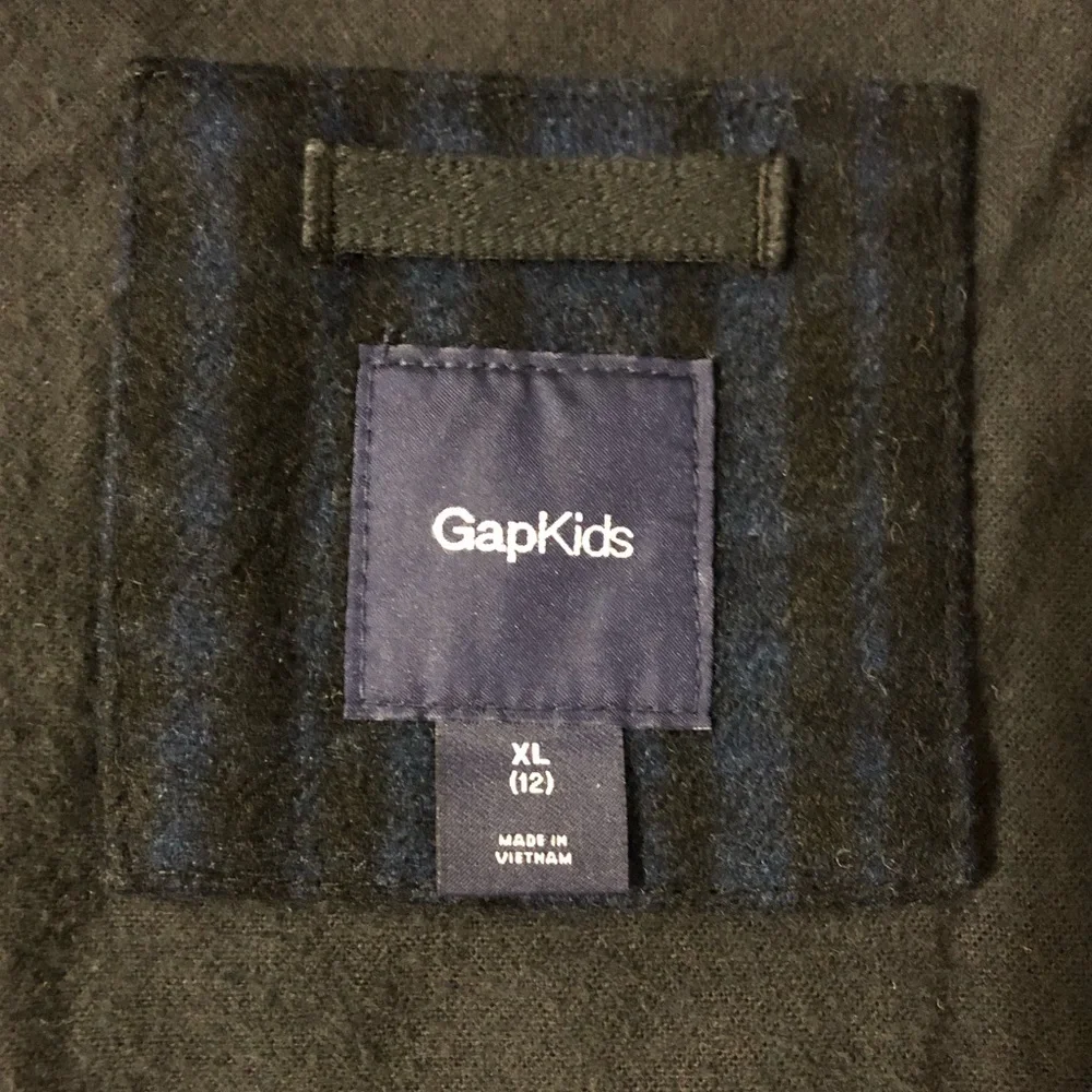 GAP Kids Black/Navy Blue Plaid Button Front Coat Camp Jacket Size 12